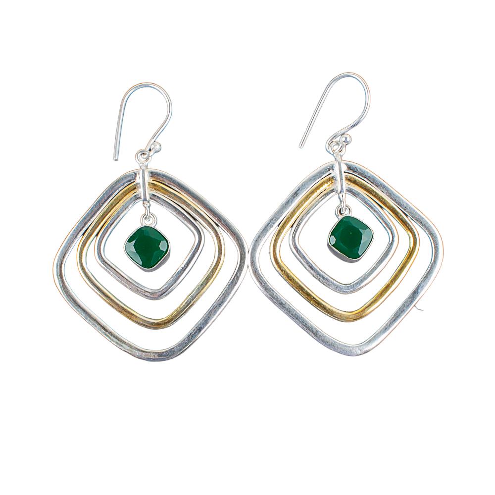 Grüner Onyx Edelstein 925 Sterlingsilber Handgefertigter Schmuck Ohrringe 2,44" Zum Verschenken EE-70-14