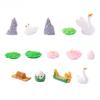 6pcs Fairy Tale Garden Micro Landscape Resin Crafts Mini Frog Statue Animal Model Lotus Leaf And Flower Home DIY Decoration