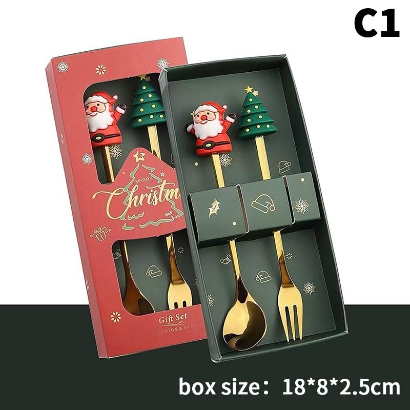 Christmas Fork And Spoon Set, Christmas Gift Box Tableware, Stainless Steel Tableware, Coffee, Tea And Dessert Fork And Spoon