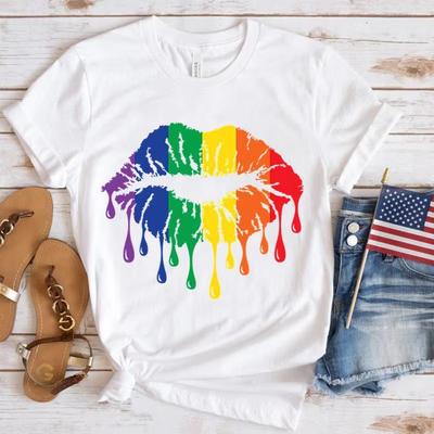 Funny Lgbt Pride Rainbow Lips Print TShirt Summer Casual Graphic T Shirt Women Unisex Short Sleeve Round Neck Shirts