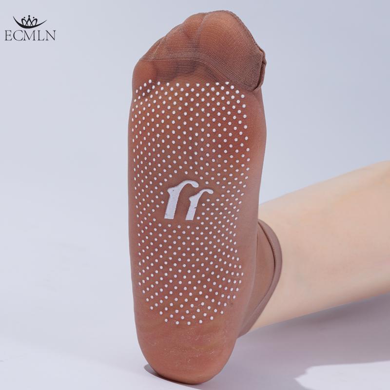 Zestaw 3/5/10 par Damskie krótkie skarpetki jedwabne z silikonowym nadrukiem antypoślizgowym, Niewidoczne, Przezroczyste, Odporne na zaciągnięcia, Masujące stopy