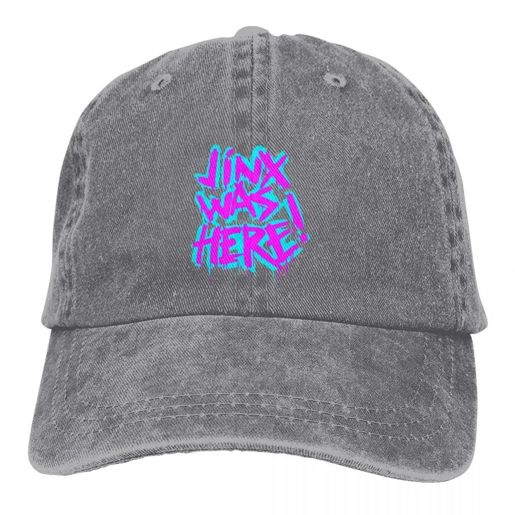 Washed Men's Baseball Cap JINX WAS HERE Cool Trucker Snapback Cowboy Caps Dad Hat Arcane League Of Legends LOL Game Golf Hats