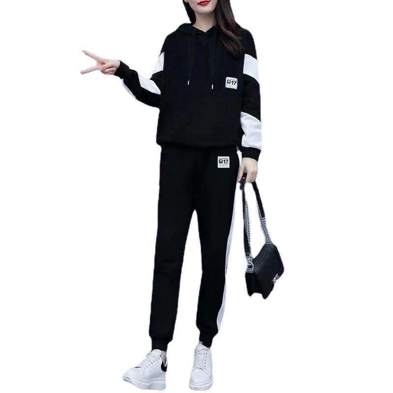 

Женский зимний утепленный повседневный костюм с капюшоном и длинными рукавами + брюки, комплект из 2 предметов 4XL чёрный