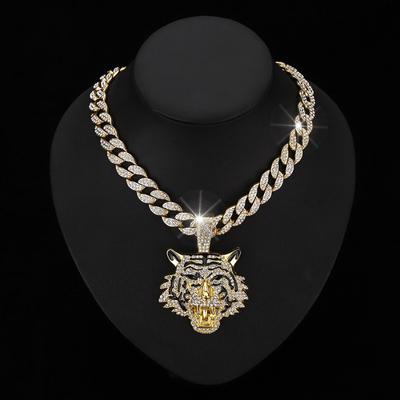 GemChic Collana con Ciondolo Tigre Hip Hop Personalizzato da Uomo Cool Incastonata Zircone Retro Versatile Regalo di Compleanno Natale Gioielli