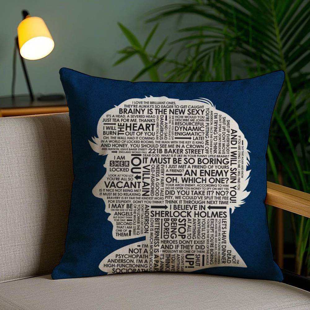 S-Sherlock H-Holmes Pillow Case Office Sofa Dorm Chair Back Short Plush Double-Sided Printing Home Cushion Cover