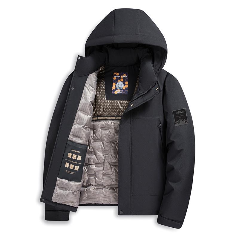 Men s Fashion Wool-Blend Jacket with Detachable Hood - Warm, Youthful, and Velvet-Lined for Winter Cold Protection. XXXL чёрный