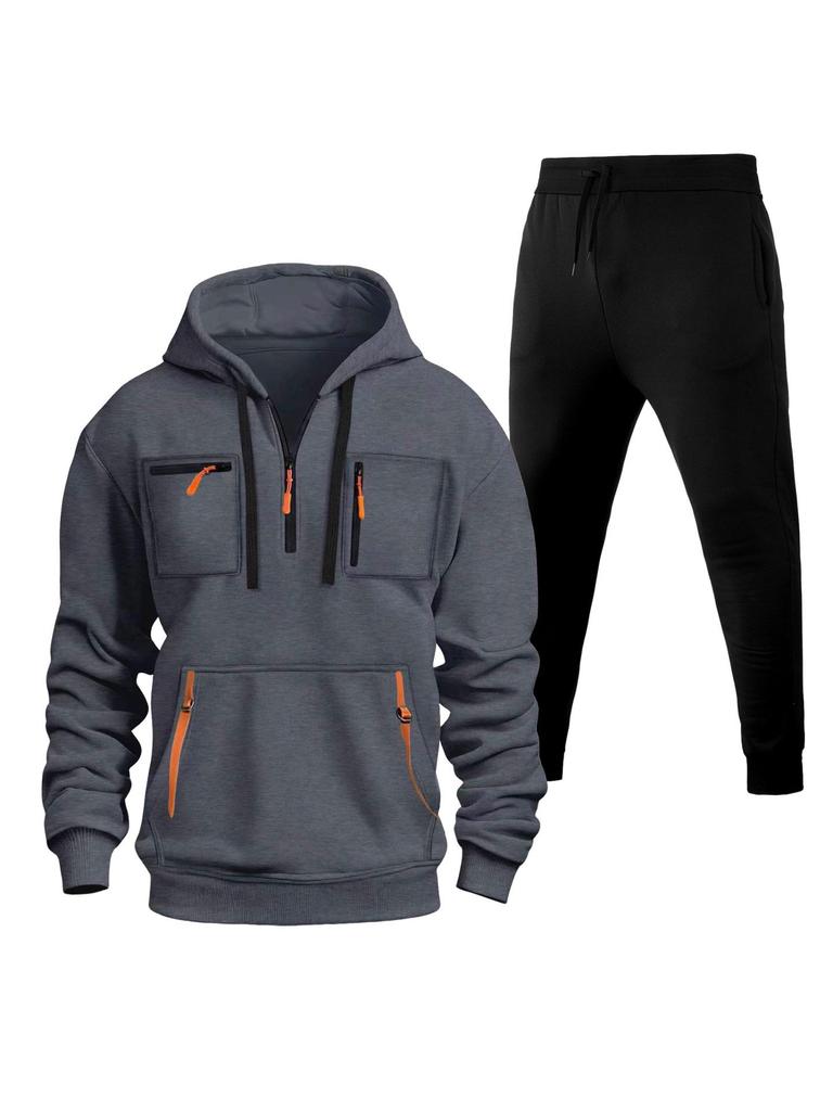 Multi-Zipper Men's Loose Fit Sweatshirt, Sweatpants, Pullover Hoodie with Pockets