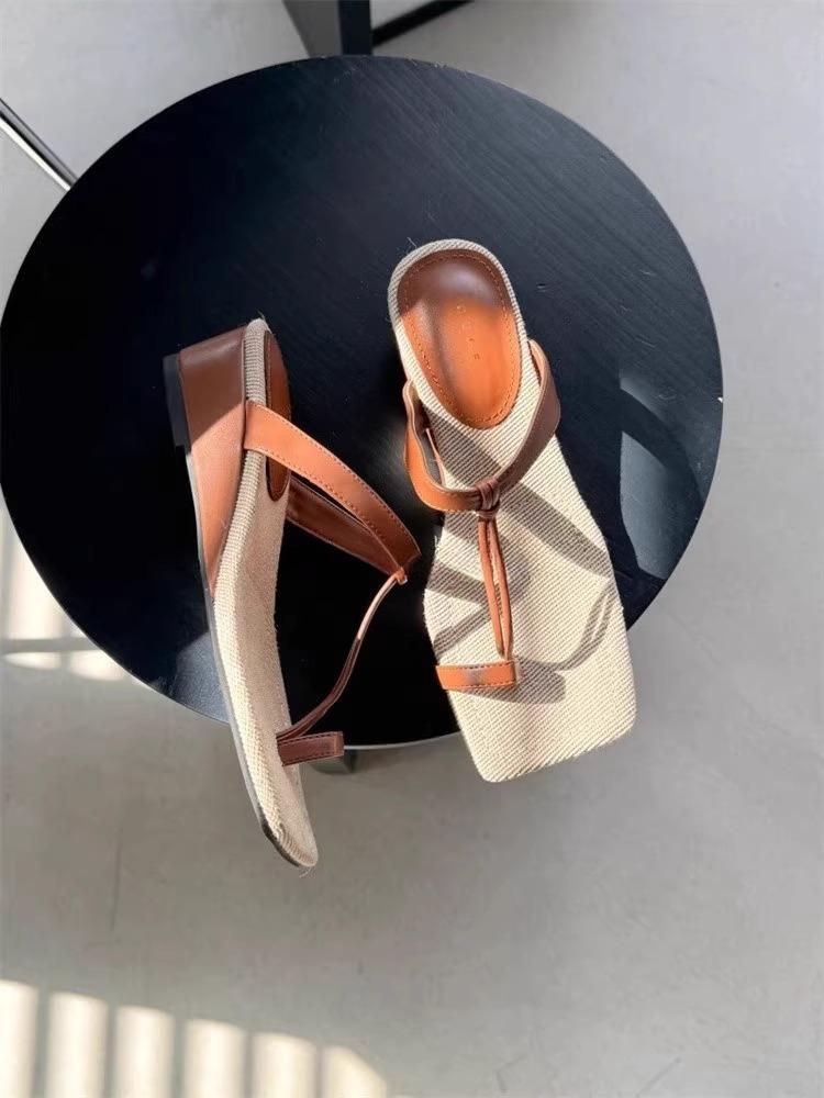 2024 Korean Temperament Clip Foot Slippers Female Summer Outside Wear Wedges Non-slip Roman Sandals Half Slippers Versatile