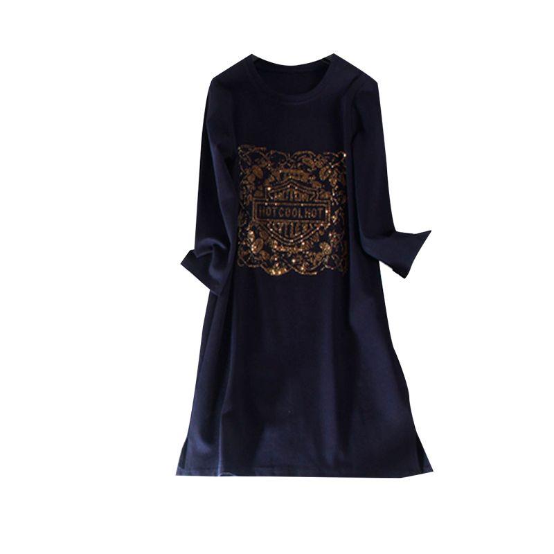 

Autumn and Winter Old Pink Direct High Temperature Dress All-Match Rhinestone Blue 4XL