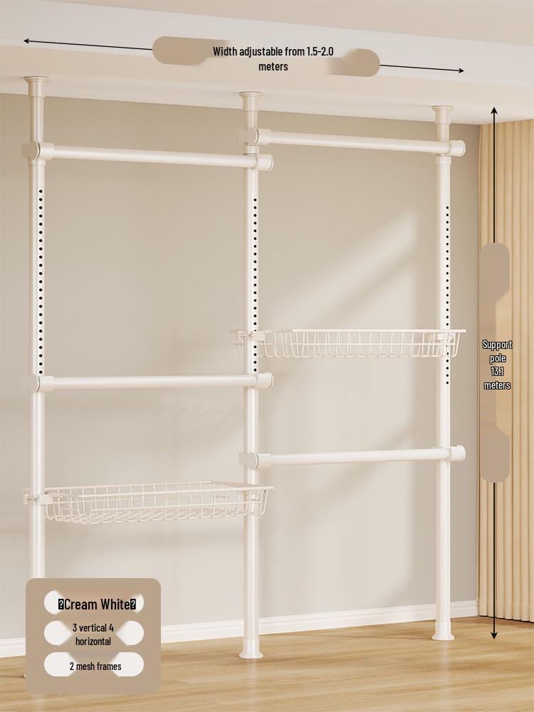 Floor-Standing Clothes Rack: Bedroom Hanger, Retractable Drying Rod, Coat & Hat Rack.