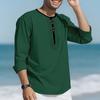 Pánské módní tričko s límečkem henley 95% len s dlouhým rukávem podzimní volné ležérní prošívané tričko pánské oblečení