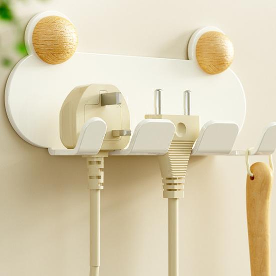 Wall Mount Power Plugs Hook No Drill Adhesive 1/2/3 Slots Plugs Holder Kitchen Appliances Charger Plugs Organizer Rack