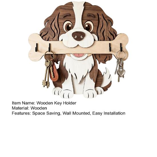 Portachiavi in Legno da Parete, Gancio per Ingresso a Forma di Cane che Tiene un Osso per Casa, Cucina, Corridoio, Organizer Rustico per Chiavi, Guinzaglio per Cani