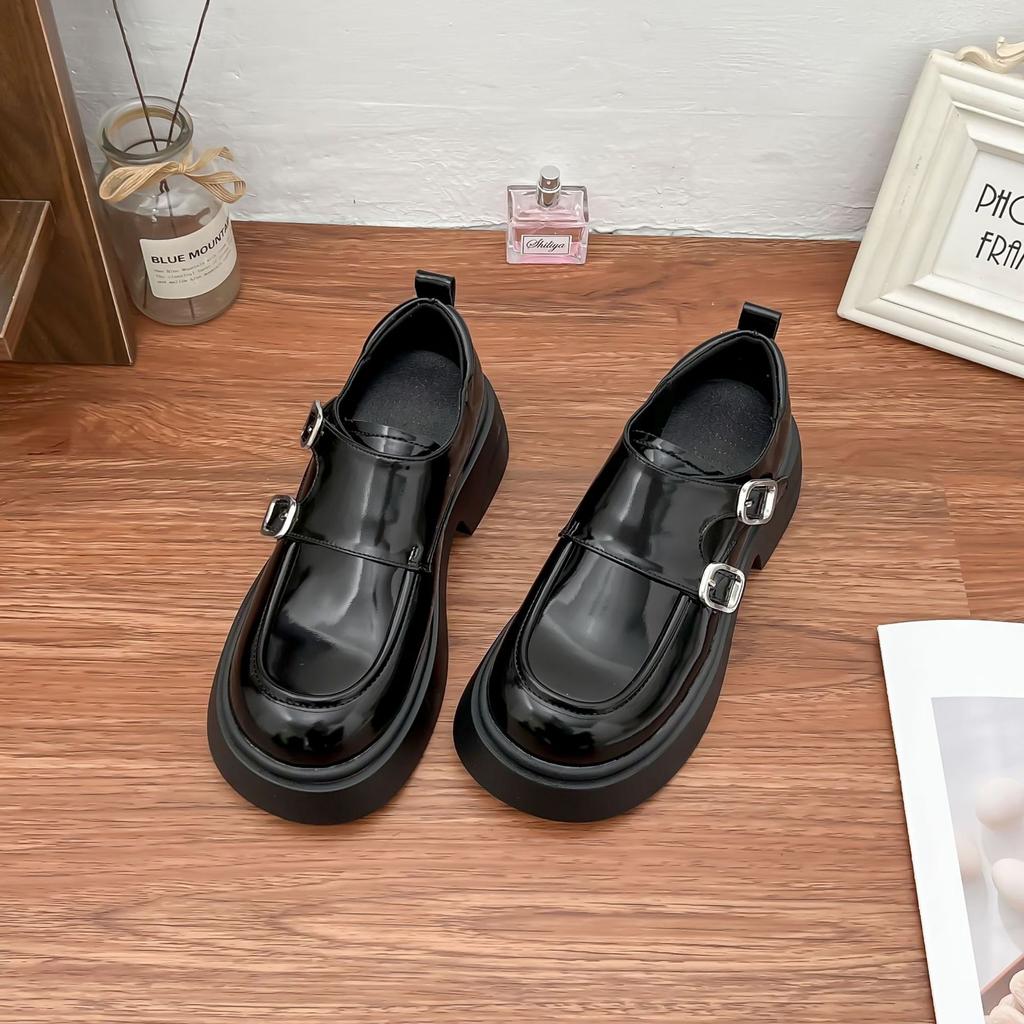 Grape mother spring new retro small leather shoes women's 2025 college style small thick-soled heightening loafers shallow mouth