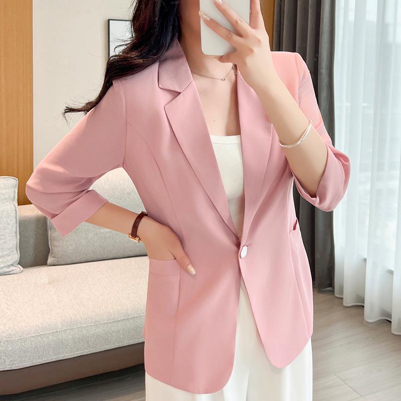 Blazer casual da donna taglie forti a maniche 3/4 – Giacca da completo leggera a un bottone (Taglia L-6XL)