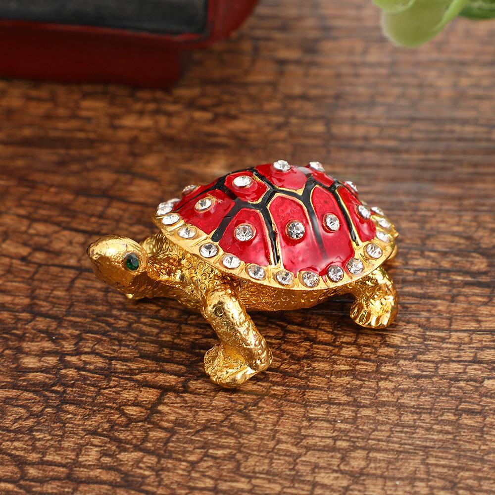 Hand Painted Enamel Turtle Trinket Box, Mini Ring Necklace Jewelry Organizer,  Figurine Collectible Keepsake Home Decor