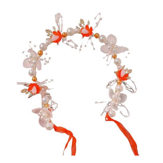 

Headband Floral Butterfly Design Adjustable Ribbon Women Headband Faux Pearl Cubic Zirconia Greek Bohemian Style Wedding Bridesmaids Fairy Headpiece