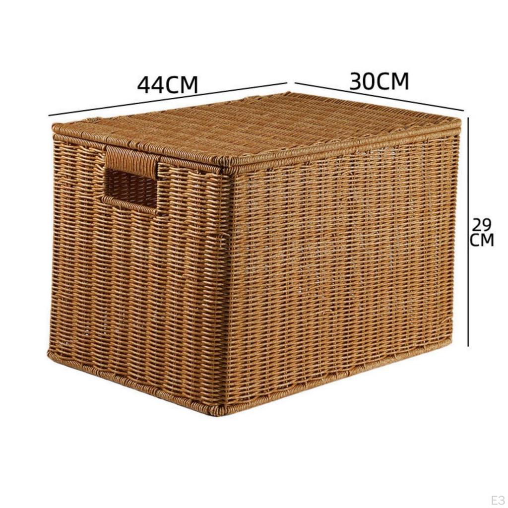 Lidded Storage Box Rigid Woven Rectangular for Bedroom, Living Room