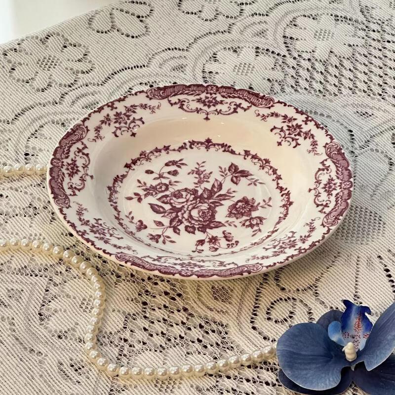 Ru Han Chinese Retro Floral Ceramic Soup Plates (Set of 3)