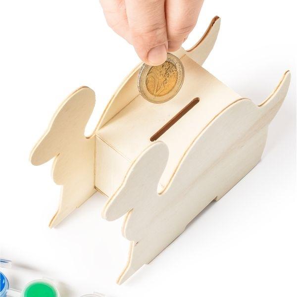 Dinosaurier-Sparschwein aus Holz zum Bemalen mit 6 Farbtöpfen und Pinsel