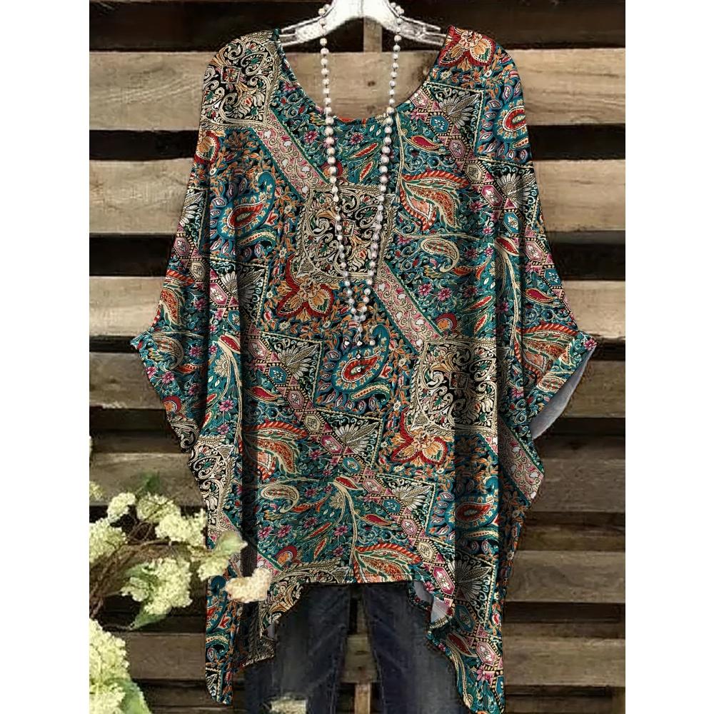 

Женская элегантная футболка направленного стиля, с принтом из перьев, для отпуска, универсальная, с круглым вырезом и коротким рукавом, женская одежда 5XL