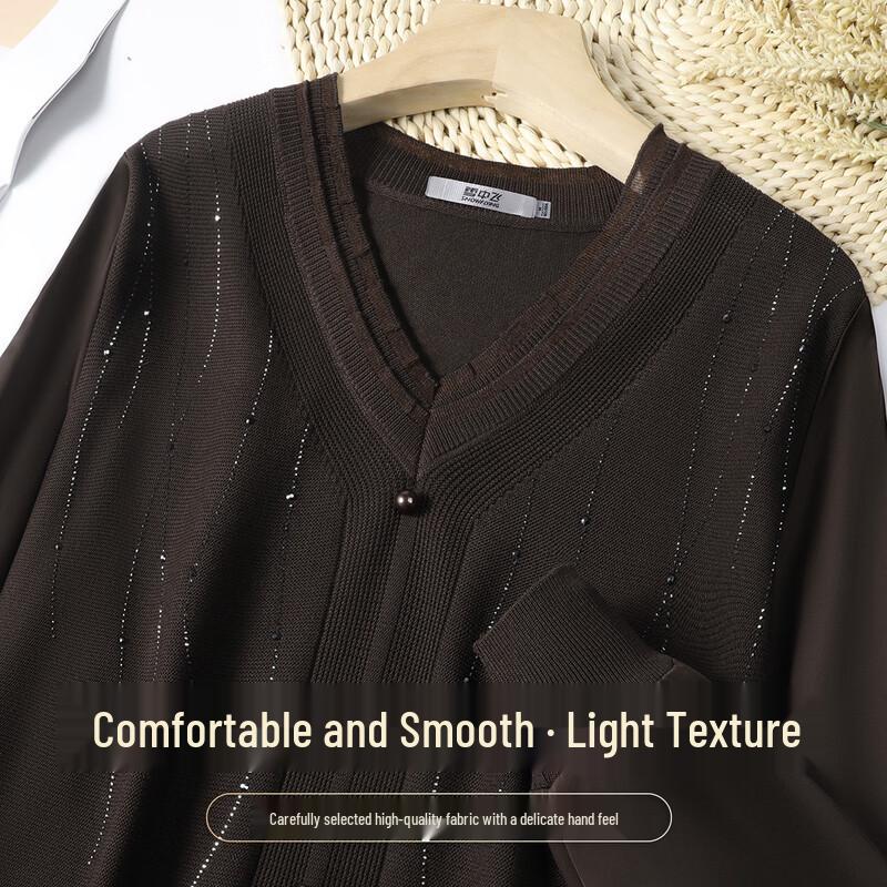SNOWFLYING Women s V-Neck Beaded Long Sleeve Knit Top M