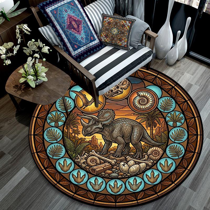 Prehistoric Glass Round Area Rug Under Office Chairs Bedroom Living Room Home Decor