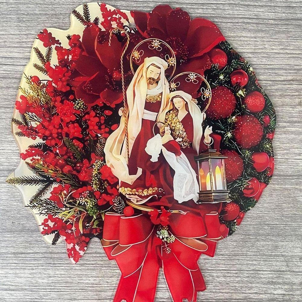 Weihnachtskranz aus Holz 2D Weihnachtsanhänger zum Aufhängen an der Tür Künstliche Girlande Frohe Weihnachten