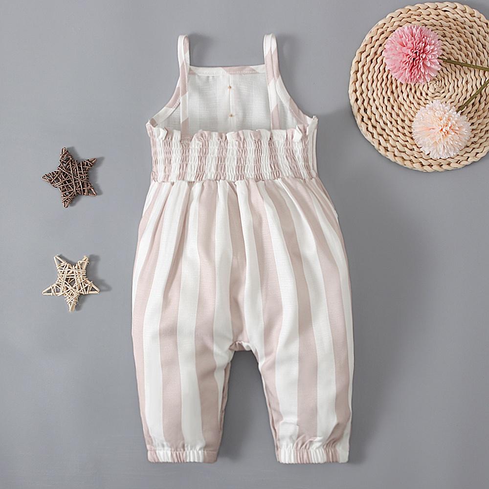 Newborn Infant Baby Girls Spaghetti Straps Striped Jumpsuit Clothes for 0-24 Months
