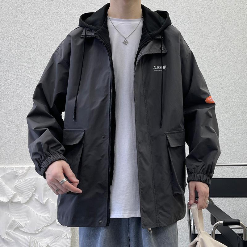 Fake Two-piece Jacket Men's Spring and Autumn Handsome Versatile Hooded Jacket Autumn Jacket Teenager Top