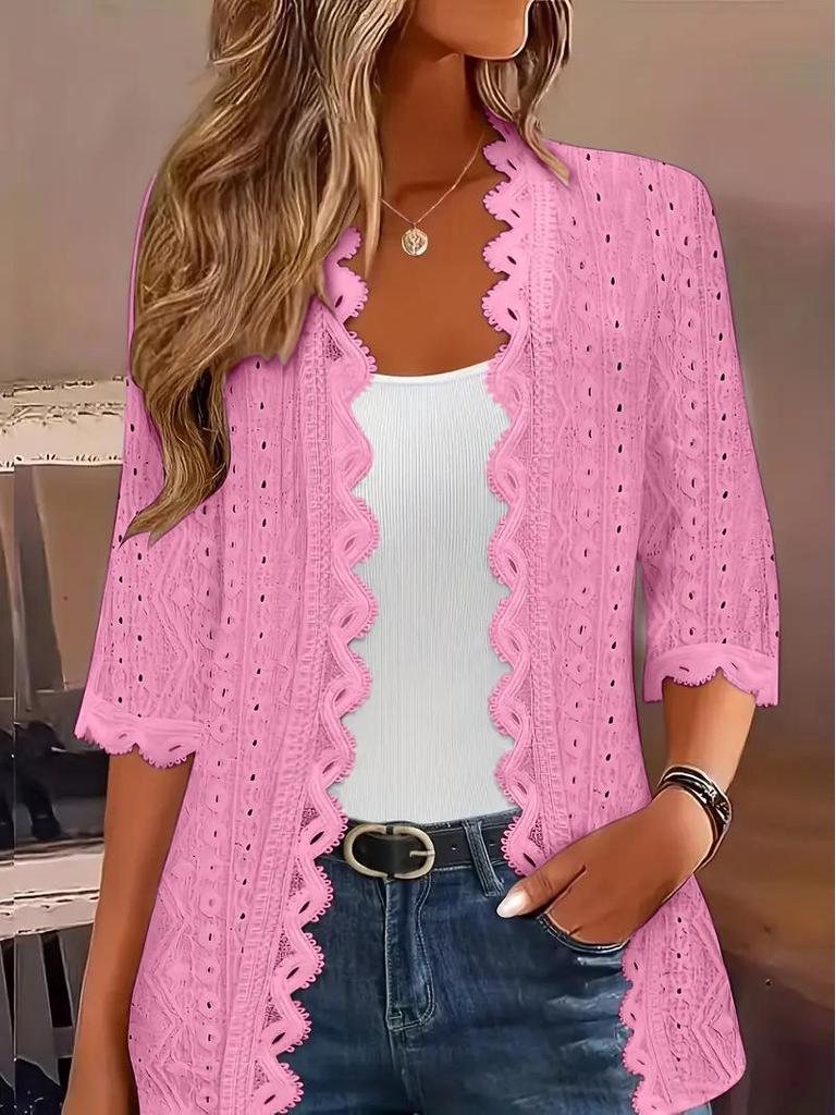 2025 Women's Mid-Sleeve Knit Cardigan with Lace Collar - Fashionable and Versatile Outerwear