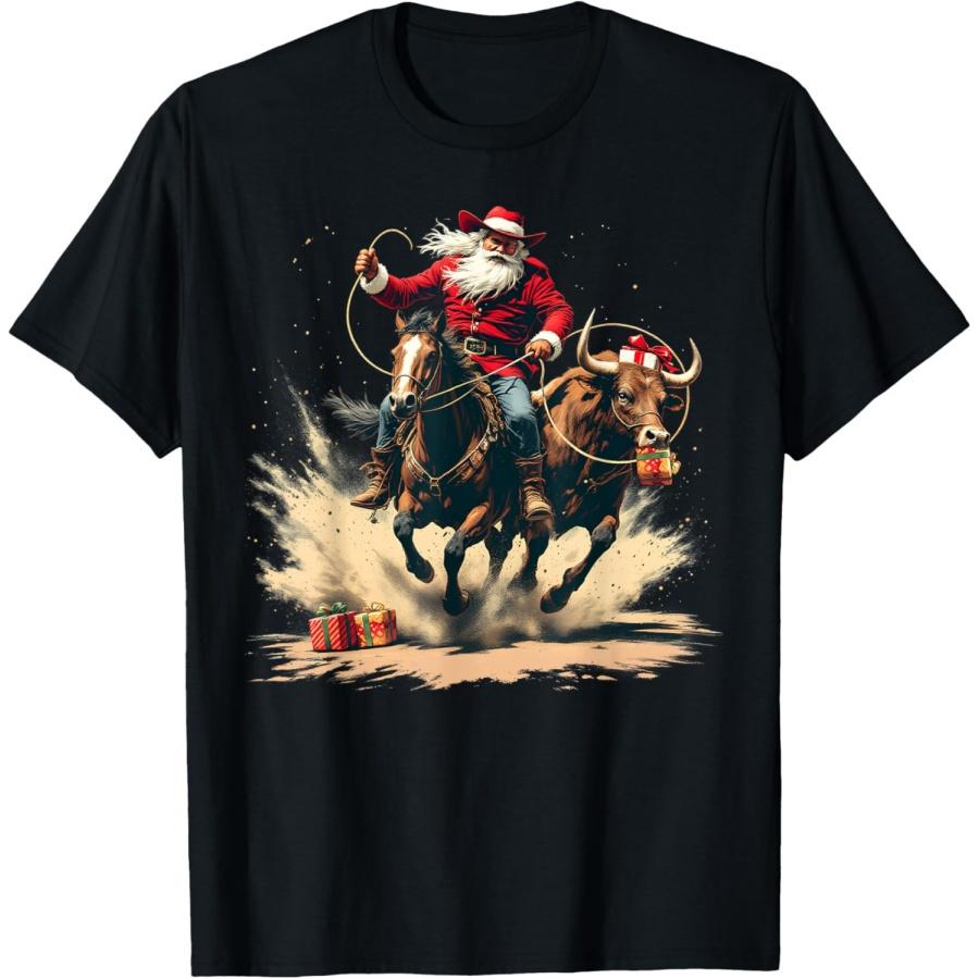 

Santa Claus Cowboy Vintage Christmas Horse Cow Men Boy T-Shirt XXXXXL чорний