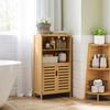 Badezimmer-Aufbewahrungseinheit aus Bambus, Badezimmerschrank mit 2 Türen, 2 offenen Regalen und erhöhten Füßen, 50x29x92 cm, Natur