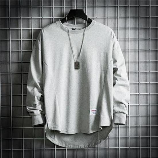 Men's Loose Fit Long Sleeve Gray T-Shirt Sweater - Korean Spring & Autumn Fashion
