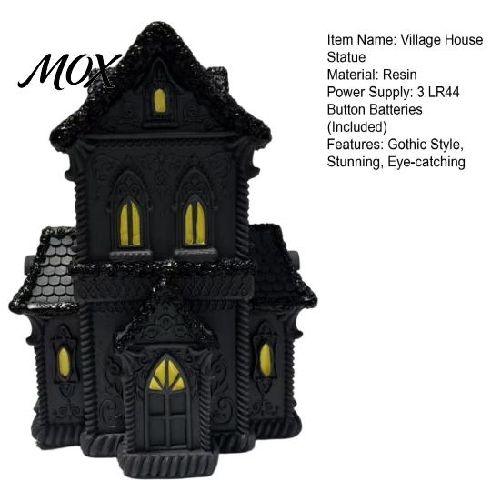 Gothic Style Table Centerpiece Lighted Halloween Village House Statue with LED Light, Display Ornament Black Spooky Figurine for Tabletop Holiday Home
