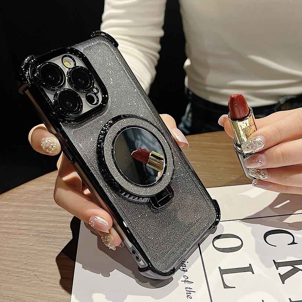 Plating Flash Mirror Holder Stand Weiches Silikon Vier Ecken Luftkissen Stoßfeste Schutzhülle für OPPO Reno Realme OnePlus Vivo