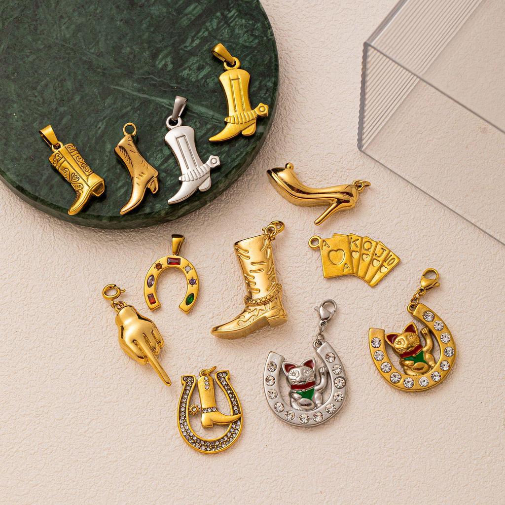 European & American Stainless Steel Boot Pendant - DIY Accessory with 18K Gold Color Retention