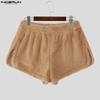 Women Elastic Waist Shorts Furry Splits Side Mini Pants Home Wear