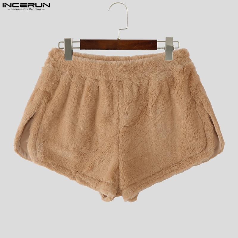 

INCERUN Women Elastic Waist Shorts Furry Splits Side Mini Pants Home Wear S