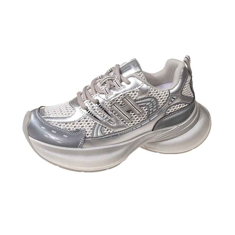 

модные кроссовки на толстой подошве для женщин, дышащие сетчатые шнурованные летние легкие кроссовки на толстой подошве для женщин 40 серебряный
