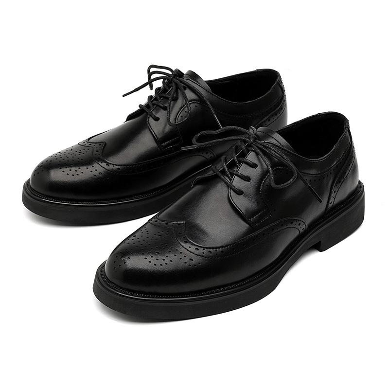 Kleine Lederschuhe Herren Britischer Stil 2024 Frühling und Herbst neue Brock vielseitige dicksohlige schwarze Retro Einzel Schuhe 58867-R