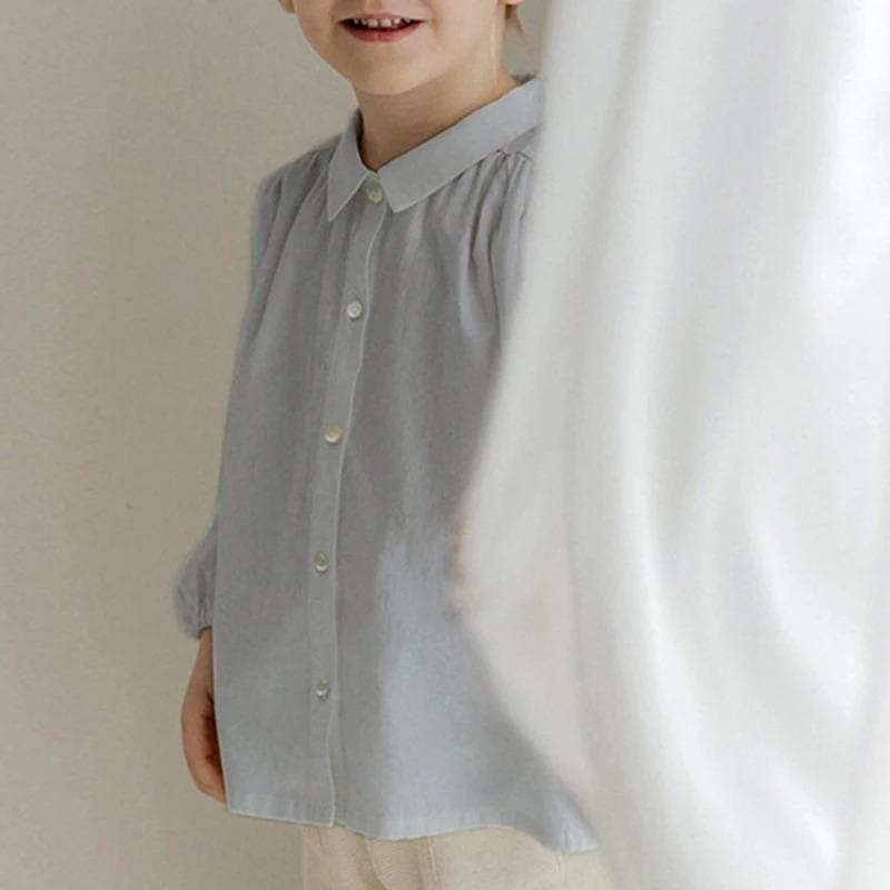 Boy's Buttons White Shirt Autumn Children Casual Lapel Collar Long-Sleeved Shirts Cardigan Girls Blouse