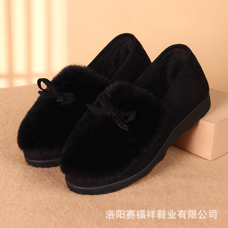 Mao Mao shoes women wear in winter, velvet new thick-soled one-pedal mother, old Beijing elderly, cloth shoes, Doudou cotton shoes 35 чёрный