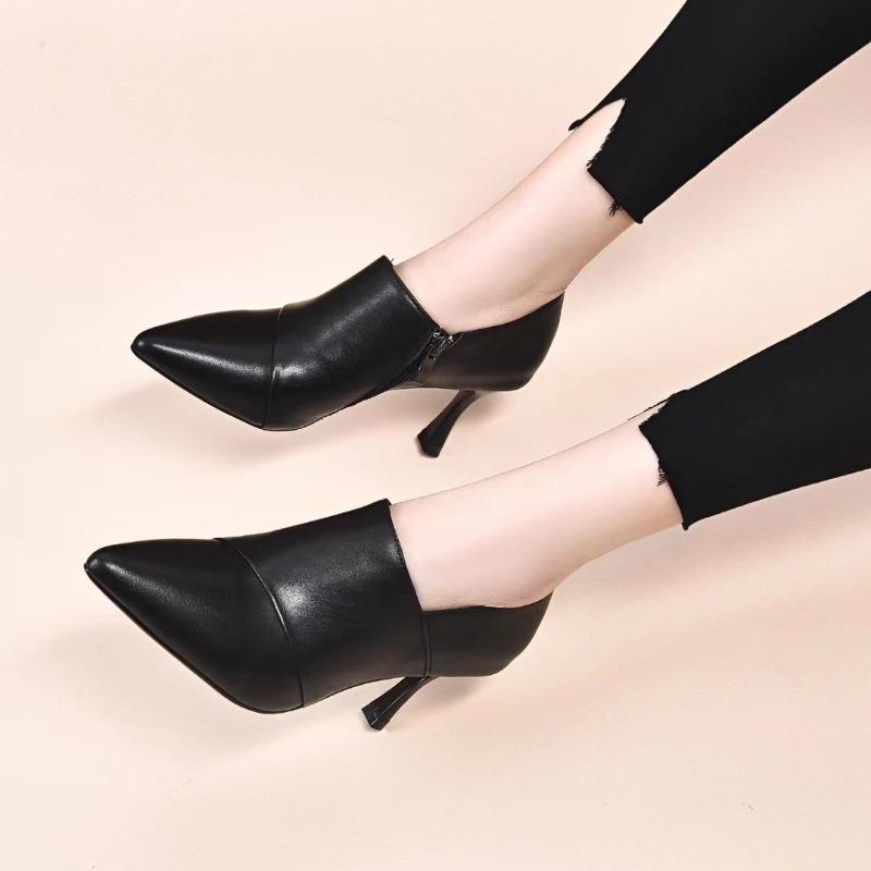2025 Spring New Pointed Toe Deep Mouth Soft Leather Soft Sole Versatile Non-slip Work Single Shoes High Heels