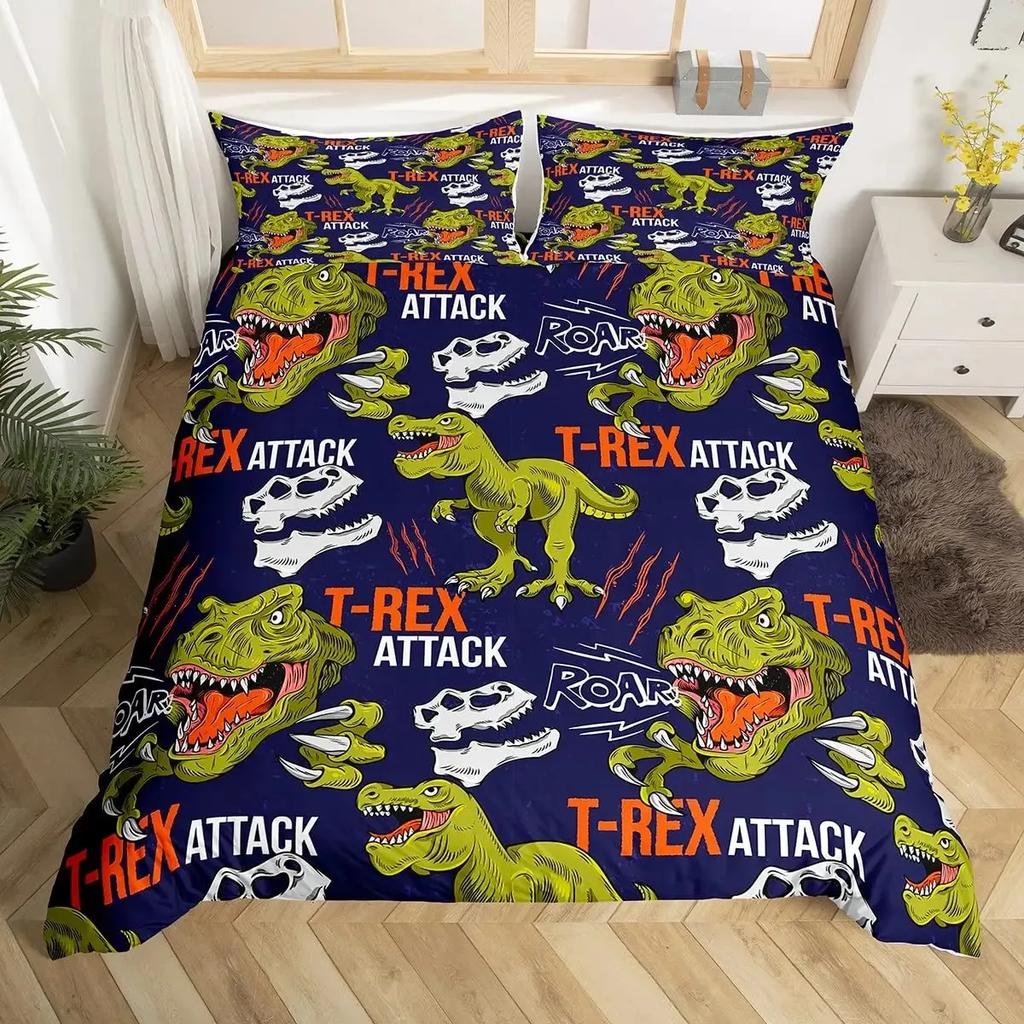 3D Dinosaur Duvet Cover Set Queen Size for Boys Dinosaur Bedding Set T-Rex Dinosaur Comforter Cover Bed Set Home Decor for Teens