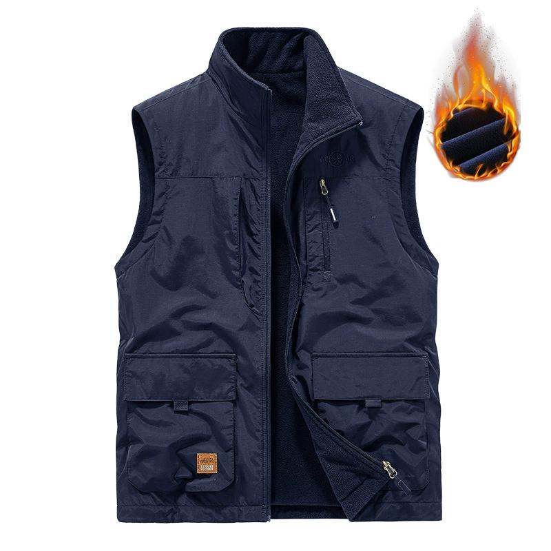 Men's Leisure Vest Solid Color Tooling Style Waistcoat Thin Fishing Hiking Multi-Pocket Casual Loose Vest for Men