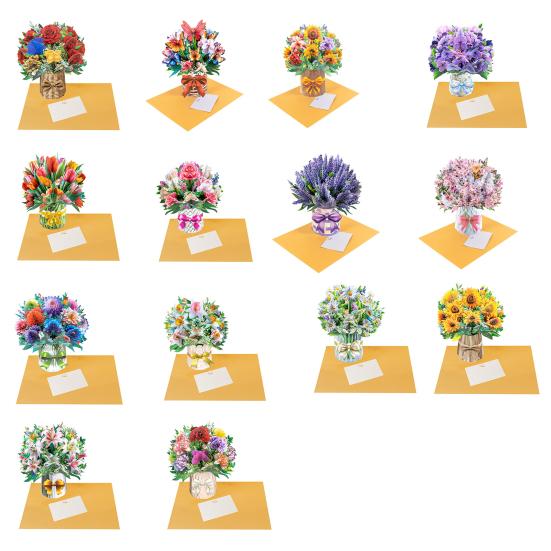 Paper Flower Pop Up Cards 3D Flower Bouquet Greeting Card with Envelope And Note for Mother's Day Graduation Anniversary Birthday Congratulations
