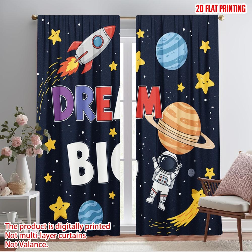 

2pcs 2D flat printing Curtains Dream Big Space Rocket Astronaut Polyester Without Electricity Party Decorations Perfect for All 52.50×116.00 CM 2pcs