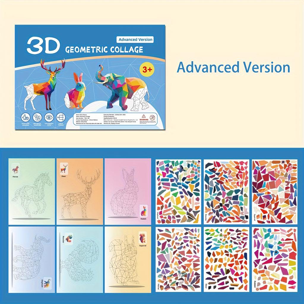 Handmade Stickers Animal Cognitive 6 Geometric Collages Children's Puzzle Enhance Focus Training Enlightenment Toy Stickers