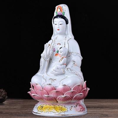 Čínská keramická socha Bohyně Milosrdenství - Plodnost Guanyin Bódhisattva, Domácí dekorace Buddhova figurka pro požehnání, Přání těhotenství